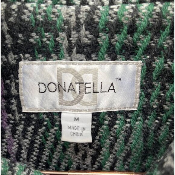 Donatella Womens Plaid Tie Waist Wool Pea Coat Green Sz Medium - Picture 5 of 11
